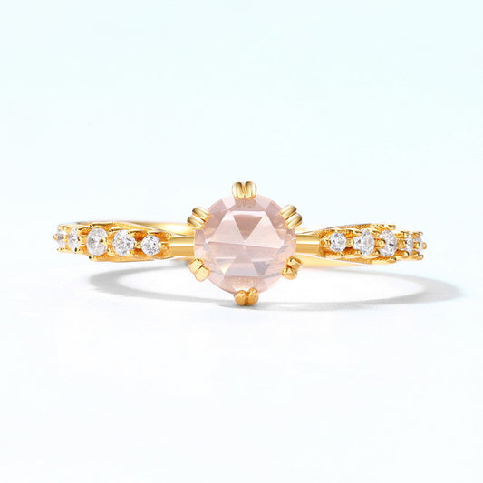 S925 Sterling Silver Jewelry Ring Natural Rose Quartz Gemstone Simple Luxury Rings