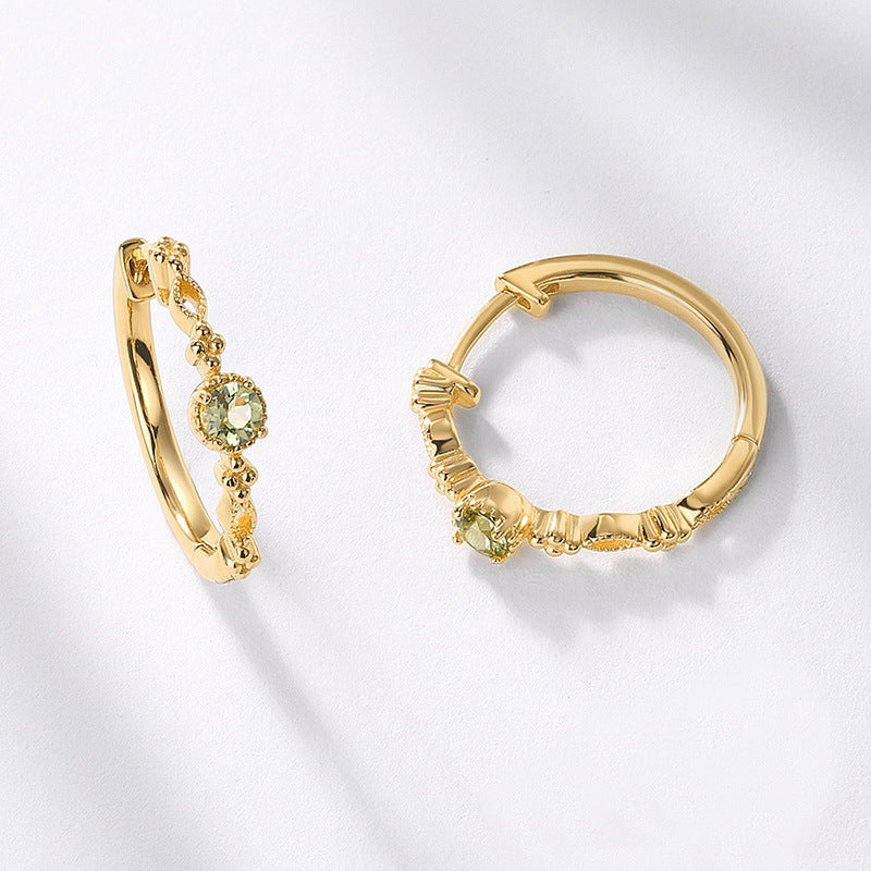 S925 Sterling Silver Jewelry Earrings Peridot Gemstone Vintage Style Hoop Earrings