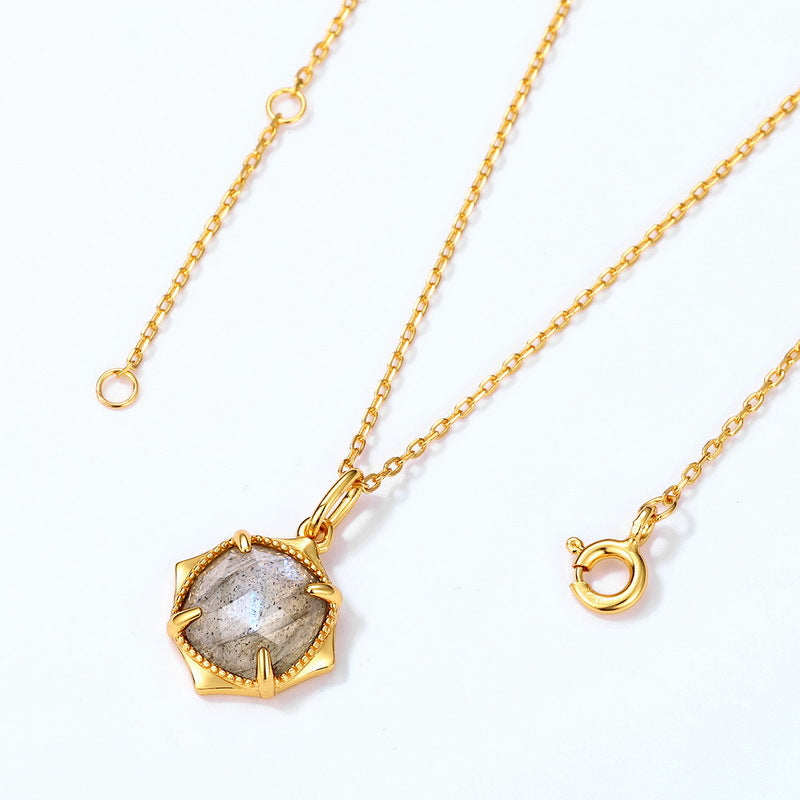 S925 Sterling Silver Jewelry Pendants Natural Labradorite Gemstone Fashion Necklace Charms