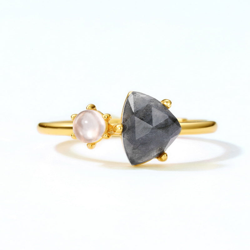 S925 Sterling Silver Jewelry Ring Natural Labradorite Gemstone Geometric Simple Luxury Rings
