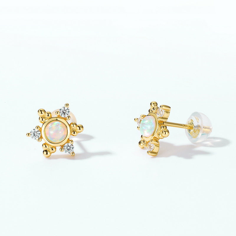 S925 Sterling Silver Jewelry Earrings Gold Plating Opal Gemstone Star Style Stud Earrings