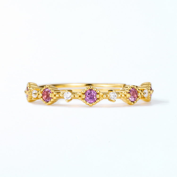 S925 Sterling Silver Jewelry Ring Natural Amethyst Gemstone Floral Style Fashion Rings