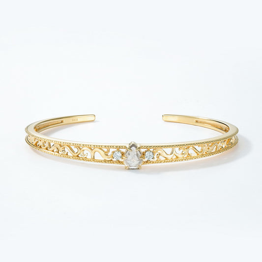 S925 Sterling Silver Jewelry Bangle Natural Labradorite Gemstone Hollow Out Design Open Bangles