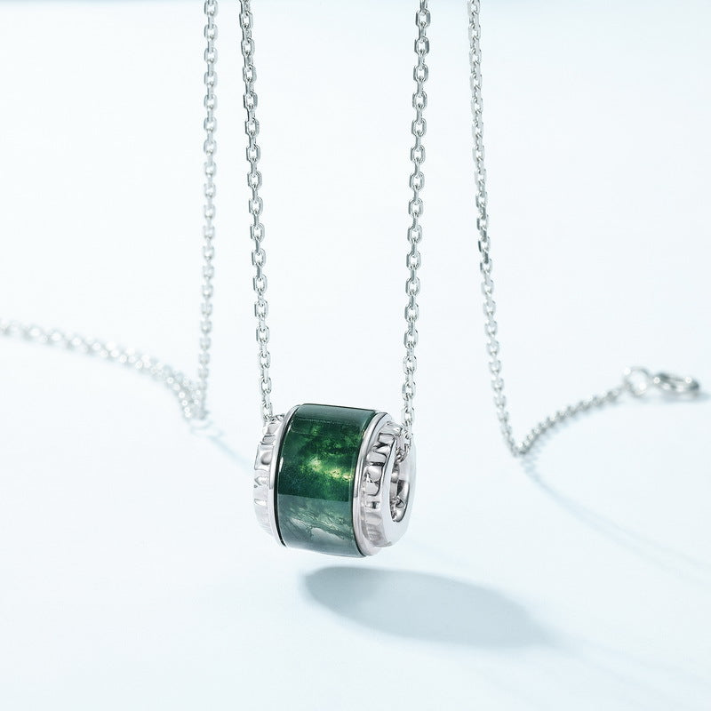 S925 Sterling Silver Jewelry Necklace Natural Moss Agate Gemstone Fashion Charms Necklace