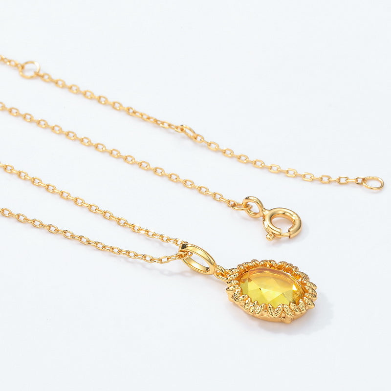 S925 Sterling Silver Jewelry Pendants Citrine Gemstone Sunflower Style Necklace Charms