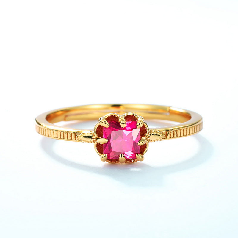 S925 Sterling Silver Jewelry Ring Red Corundum Gemstone Simple Luxury Rings