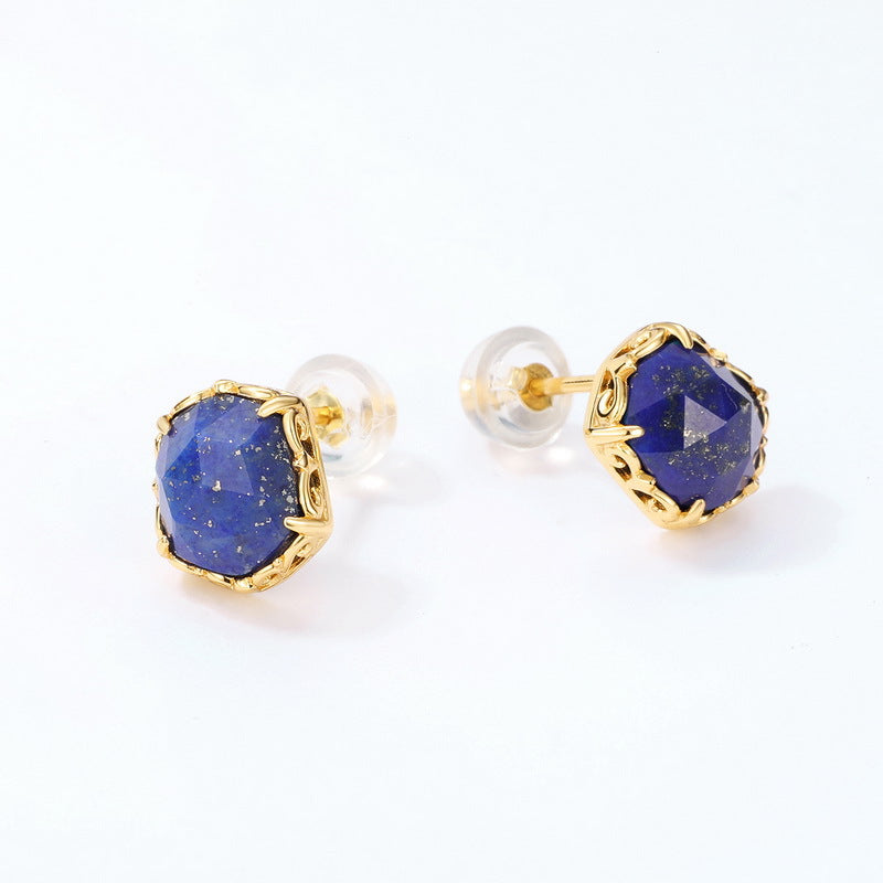 S925 Sterling Silver Jewelry Earrings Natural Lapis Lazuli Gemstone Simple Luxury Earrings
