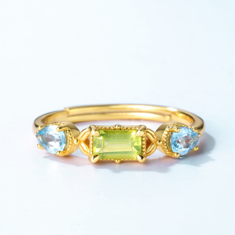 S925 Sterling Silver Jewelry Rings Peridot Gemstone Vintage Style Simple Luxury Ring