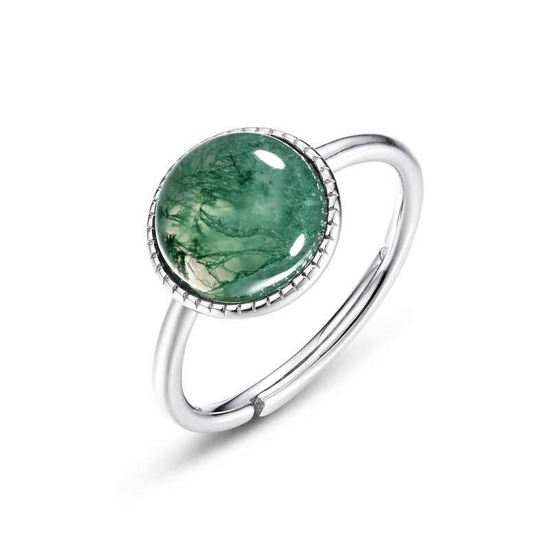 S925 Sterling Silver Jewelry Ring Natural Amber Geometric Round Style Simple Luxury Rings