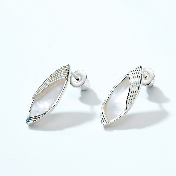 S925 Sterling Silver Jewelry Earrings Natural White Shell Gemstone Unique Design Earrings