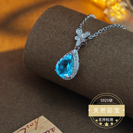 S925 Sterling Silver Jewelry Necklace Natural Topaz Gemstone Fashion Charms Necklace