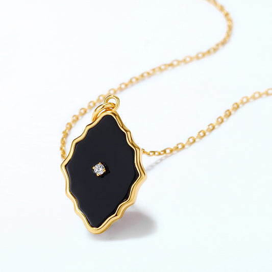 S925 Sterling Silver Jewelry Pendants Natural Black Onyx Gemstone Vintage Style Necklace Charms