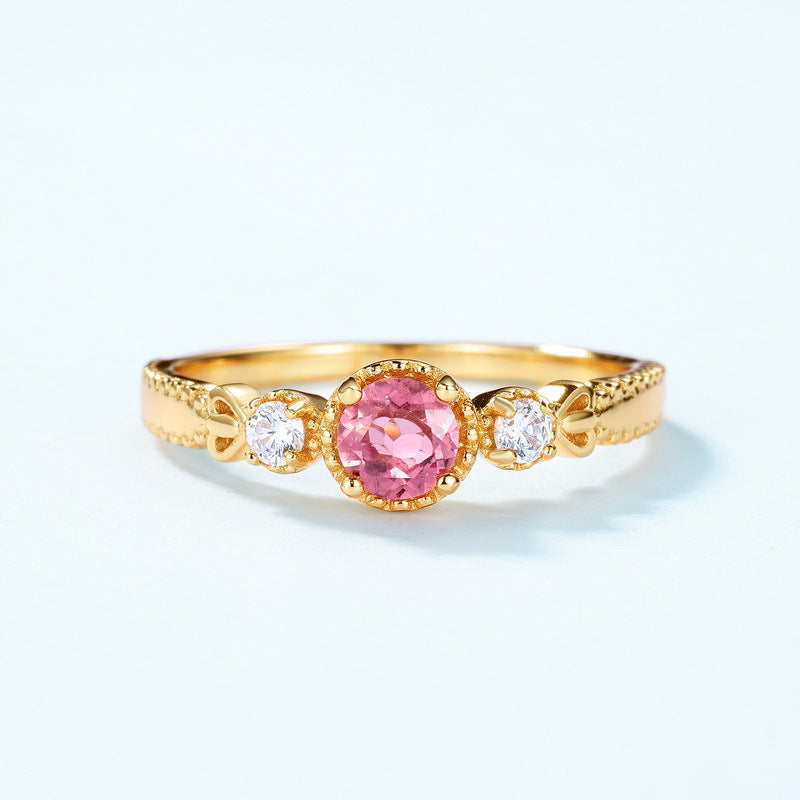 S925 Sterling Silver Jewelry Ring Natural Tourmaline Gemstone Gold Plating Rings
