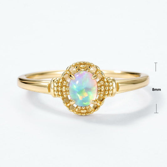 S925 Sterling Silver Jewelry Ring Gold Plating Synthetic Opal Vintage Palace Style Rings