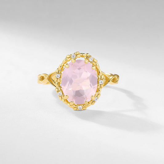 S925 Sterling Silver Jewelry Ring Gold Plating Natural Rose Quartz Gemstone Rings