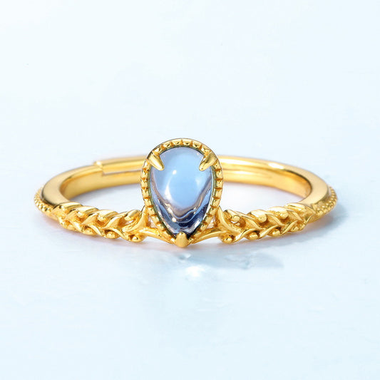 S925 Sterling Silver Jewelry Ring Natural Swiss Blue Topaz Gemstone Water Drop Style Rings