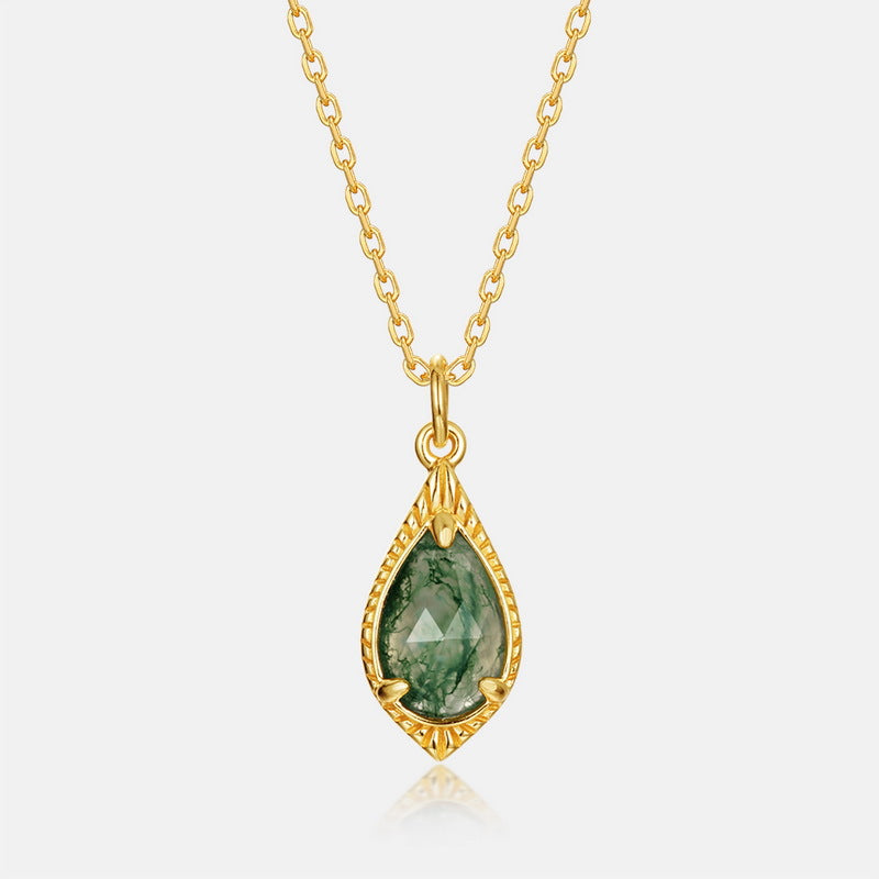 S925 Sterling Silver Jewelry Pendant Natural Moss Agate Gemstone Fashion Necklace Charms