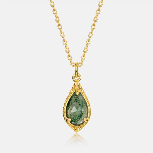 S925 Sterling Silver Jewelry Pendant Natural Moss Agate Gemstone Fashion Necklace Charms