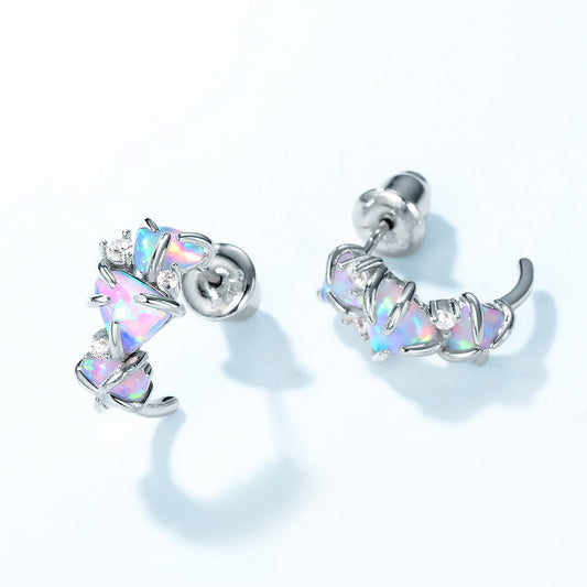 S925 Sterling Silver Jewelry Earrings Magical Color Opal Gemstone Irregular Style Earrings