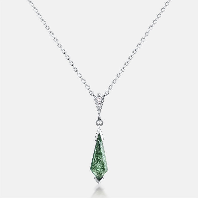S925 Sterling Silver Jewelry Necklace Natural Moss Agate Gemstone Drop Charms Necklace