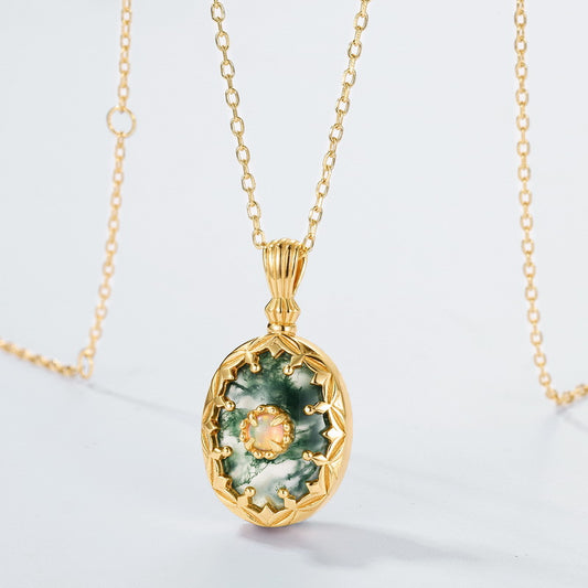 S925 Sterling Silver Jewelry Pendant Natural Moss Agate Gemstone Luxury Necklace Charms
