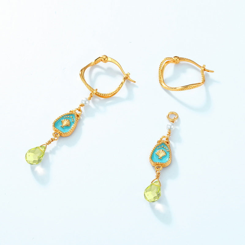 S925 Sterling Silver Jewelry Earrings Peridot Gemstone with Enamel Crafts Drop Earrings
