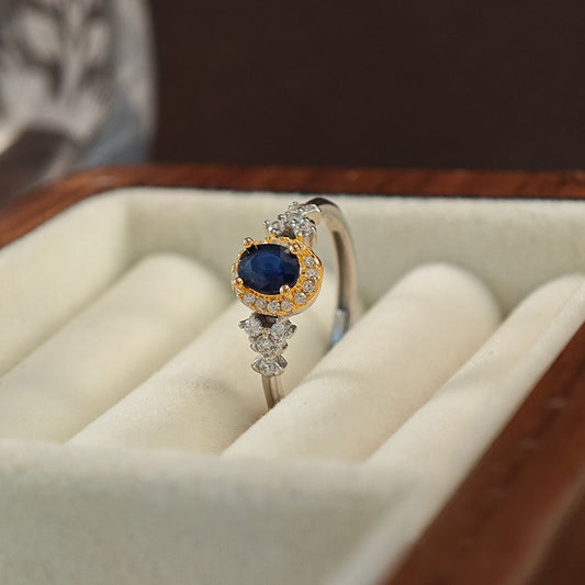 S925 Sterling Silver Jewelry Ring Natural Sapphire Gemstone Vintage Style Simple Luxury Rings
