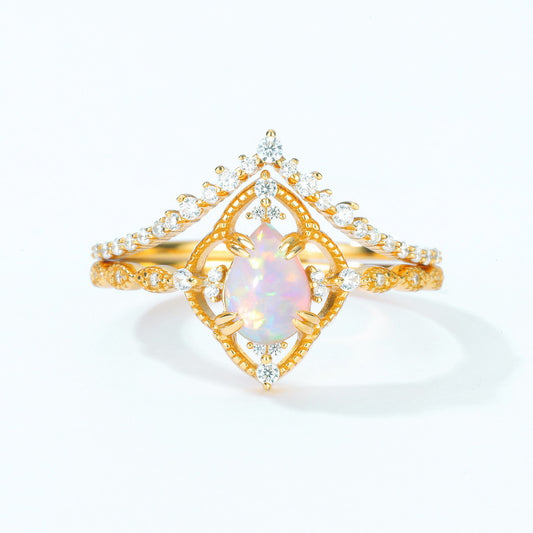 S925 Sterling Silver Jewelry Gold Plating Opal Vintage Palace Style Stacking Rings