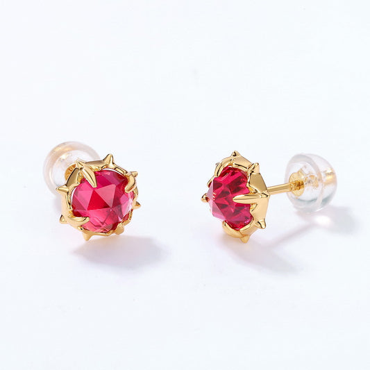 S925 Sterling Silver Jewelry Earrings Red Corundum Gemstone Simple Luxury Stud Earrings