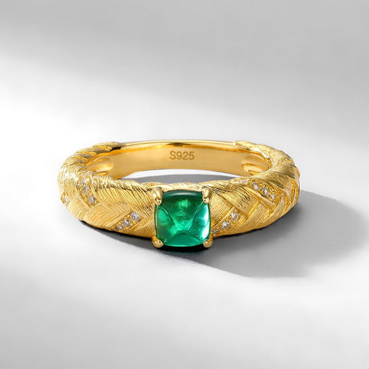 S925 Sterling Silver Jewelry Ring Lab Grown Emerald Gemstone Wire Drawing Craft Rings