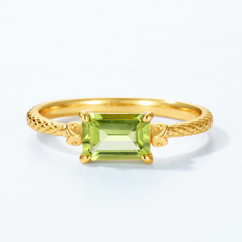 S925 Sterling Silver Jewelry Rings Natural Peridot Gemstone Geometric Style Ring
