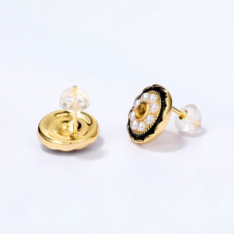 S925 Sterling Silver Jewelry Earrings Natural Amber Vintage Folk Style Pearl Earrings