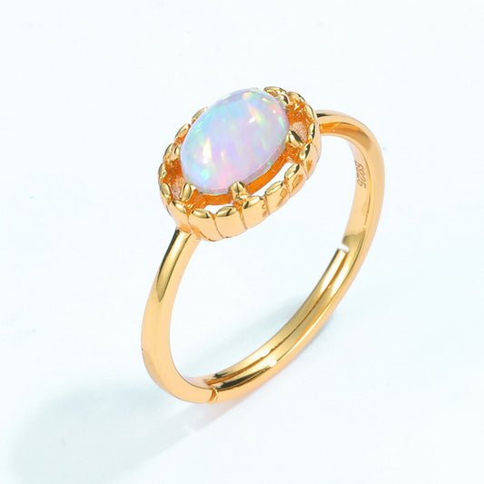 S925 Sterling Silver Jewelry Rings Opal Gemstone Gold Plating Simple Luxury Ring