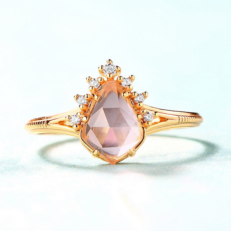 S925 Sterling Silver Jewelry Ring Natural Rose Quartz Gemstone Simple Luxury Rings