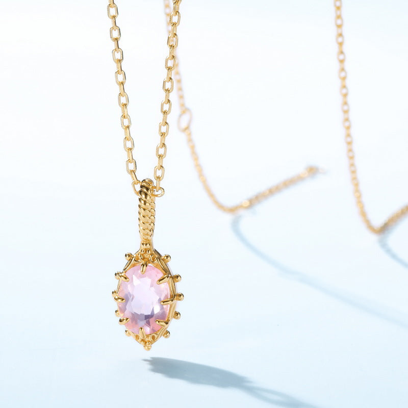 S925 Sterling Silver Jewelry Pendants Natural Rose Quartz Gemstone Choker Necklace Charms