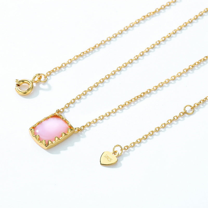 S925 Sterling Silver Jewelry Necklace Natural Pink Shell Gemstone Charms Choker Necklaces