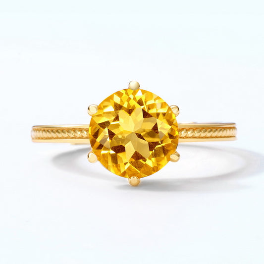 S925 Sterling Silver Jewelry Ring Natural Citrine Gemstone Gold Plating Simple Luxury Rings