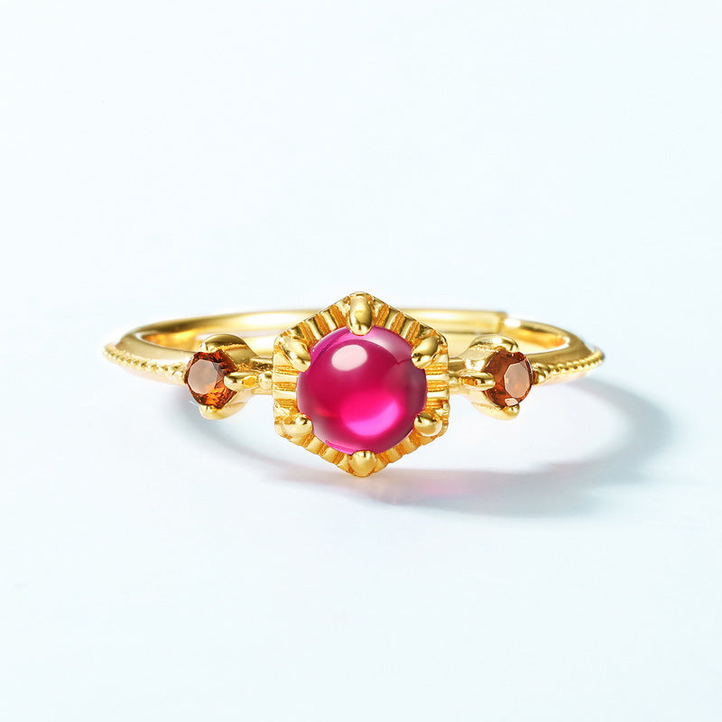 S925 Sterling Silver Jewelry Ring Red Corundum Gemstone Palace Style Rings
