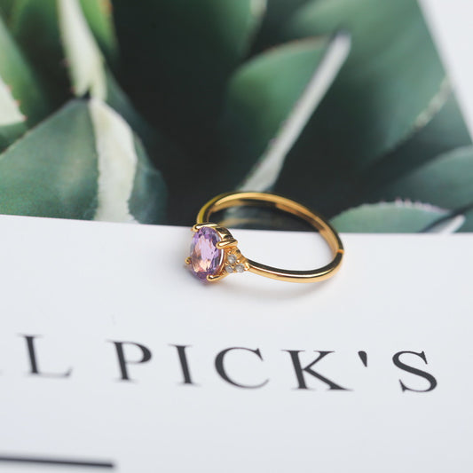 S925 Sterling Silver Jewelry Ring Natural Amethyst Gemstone Gold Plating Rings
