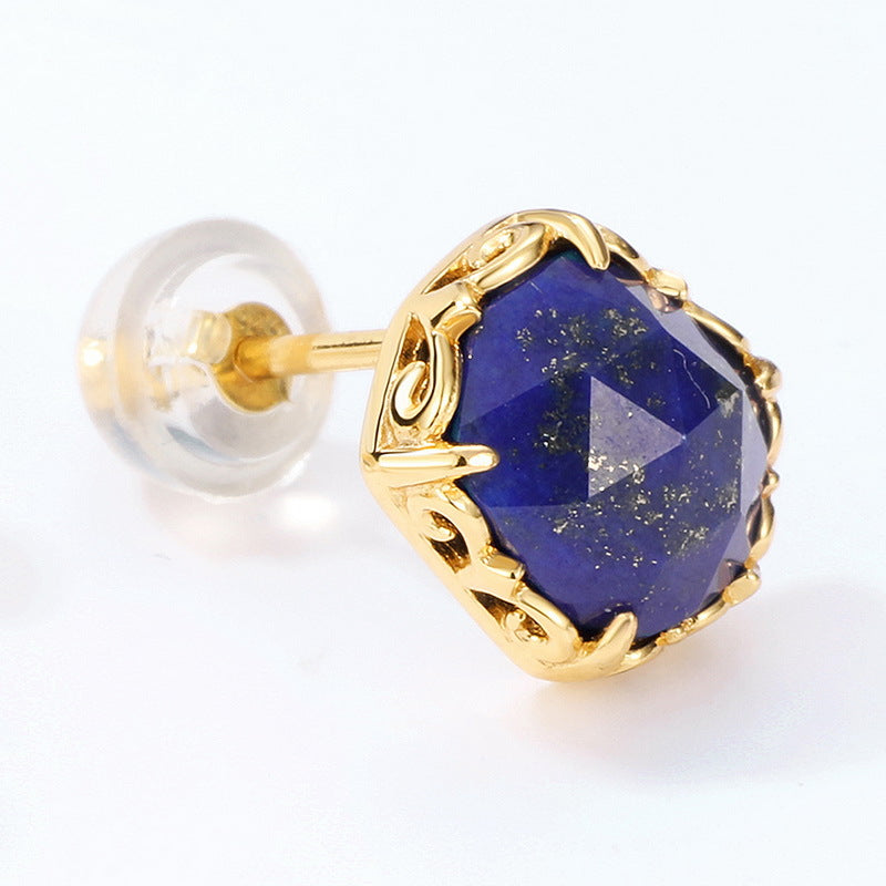 S925 Sterling Silver Jewelry Earrings Natural Lapis Lazuli Gemstone Simple Luxury Earrings