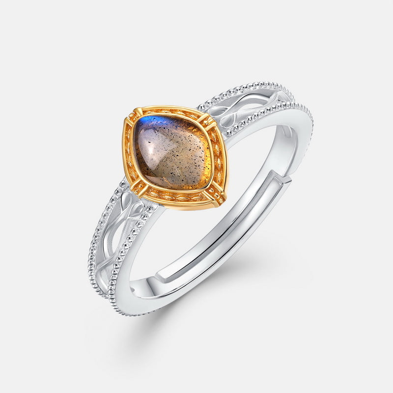S925 Sterling Silver Jewelry Ring Natural Labradorite Gemstone Vintage Style Fashion Rings