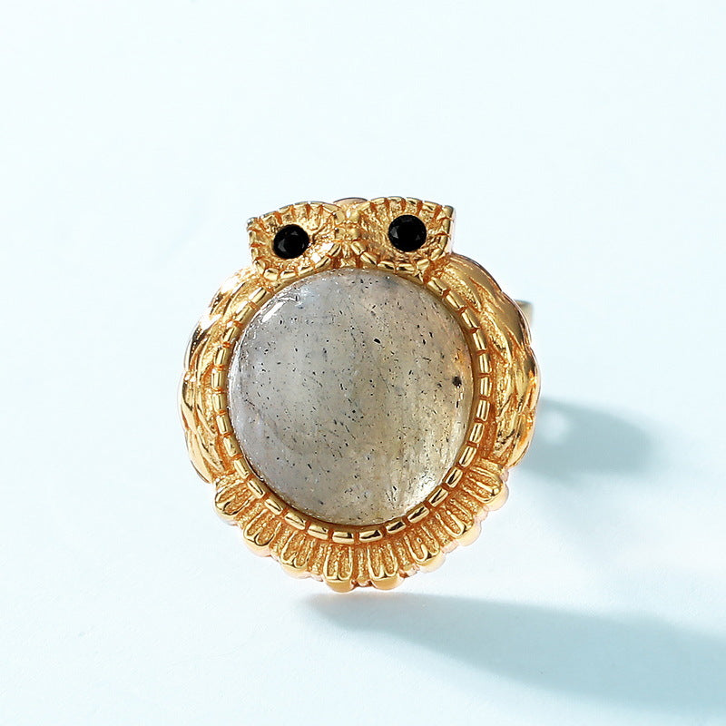 S925 Sterling Silver Jewelry Earrings Natural Labradorite Gemstone Cute Owl Style Earrings