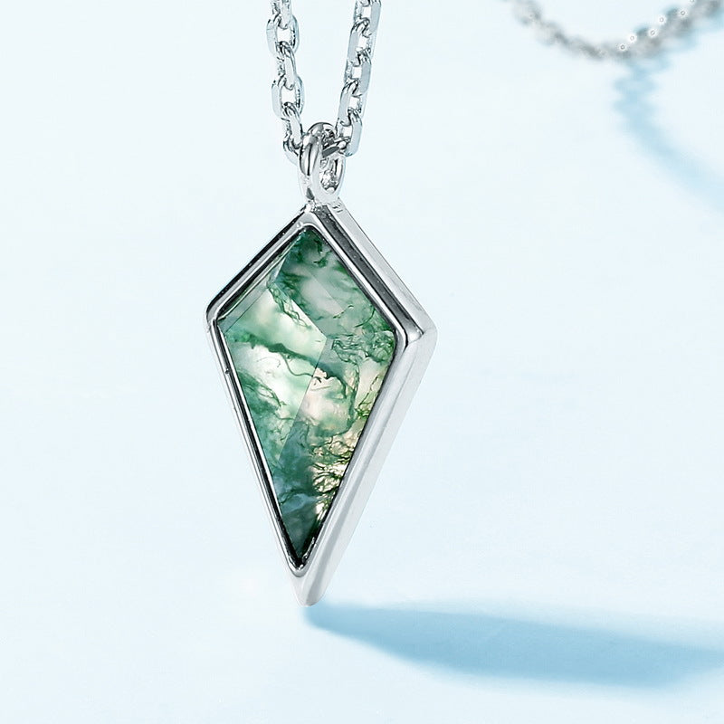 S925 Sterling Silver Jewelry Pendant Natural Moss Agate Gemstone Fashion Necklace Charms