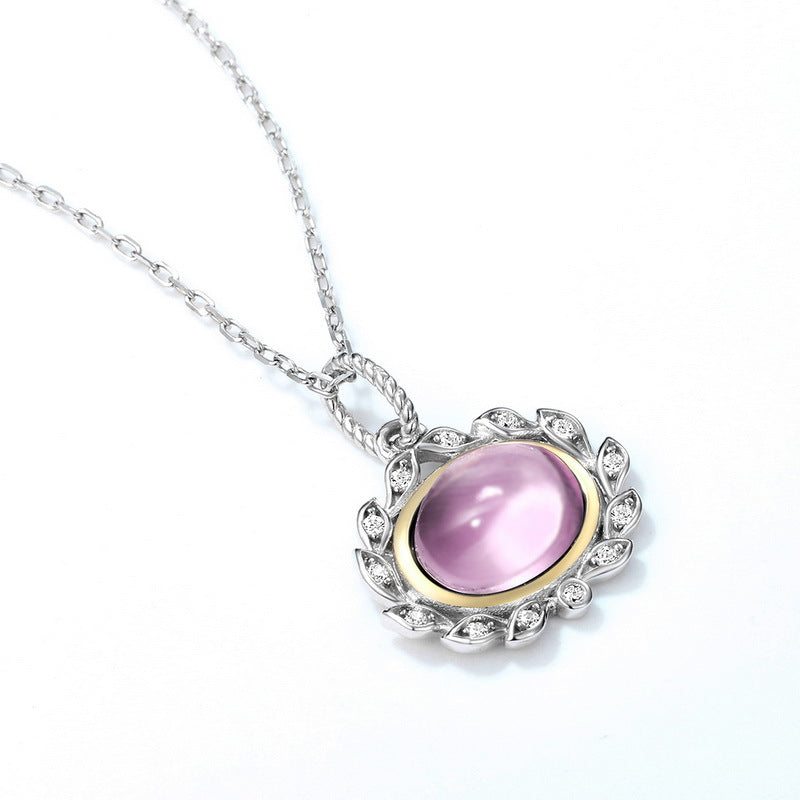 S925 Sterling Silver Jewelry Pendants Natural Amethyst Gemstone Olive Branch Necklace Charms