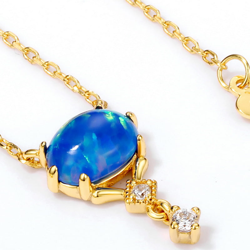 S925 Sterling Silver Jewelry Necklaces Blue Opal Gemstone Simple Luxury Choker Necklace