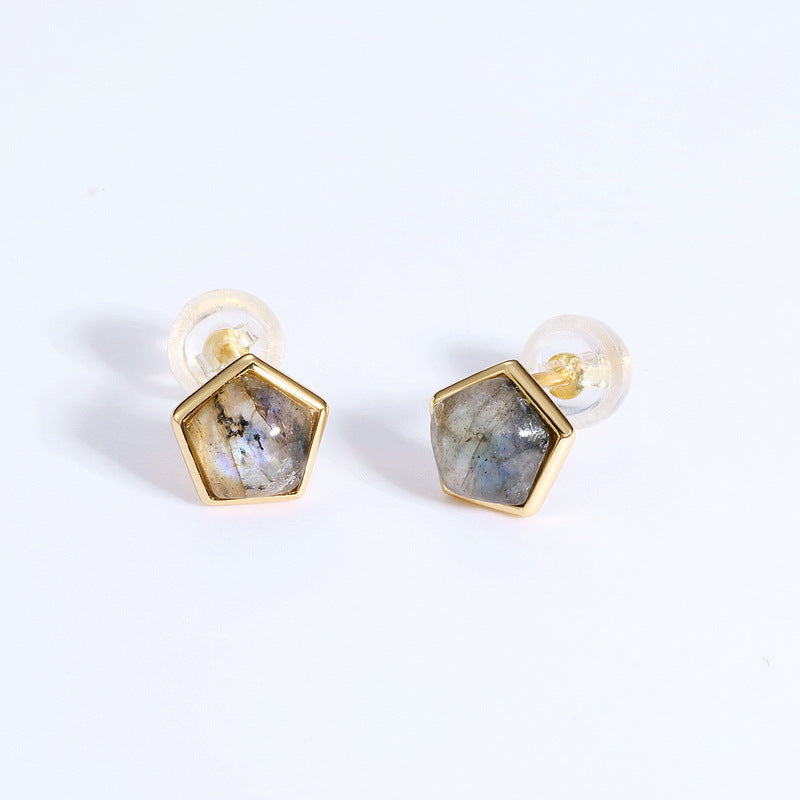 S925 Sterling Silver Jewelry Earrings Natural Labradorite Gemstone Pengaton Style Stud Earrings