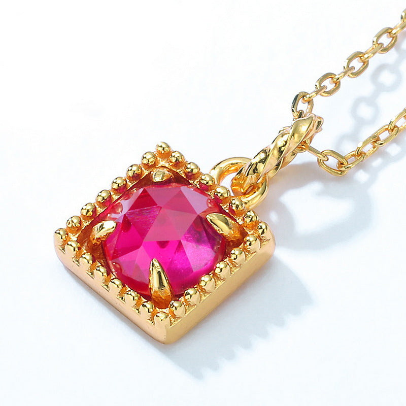 S925 Sterling Silver Jewelry Pendants Red Corundum Gemstone Palace Style Necklace Charms