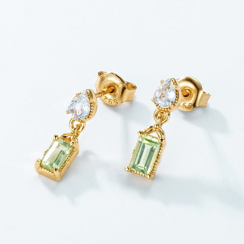 S925 Sterling Silver Jewelry Earrings Peridot Gemstone Vintage Style Drop Earrings