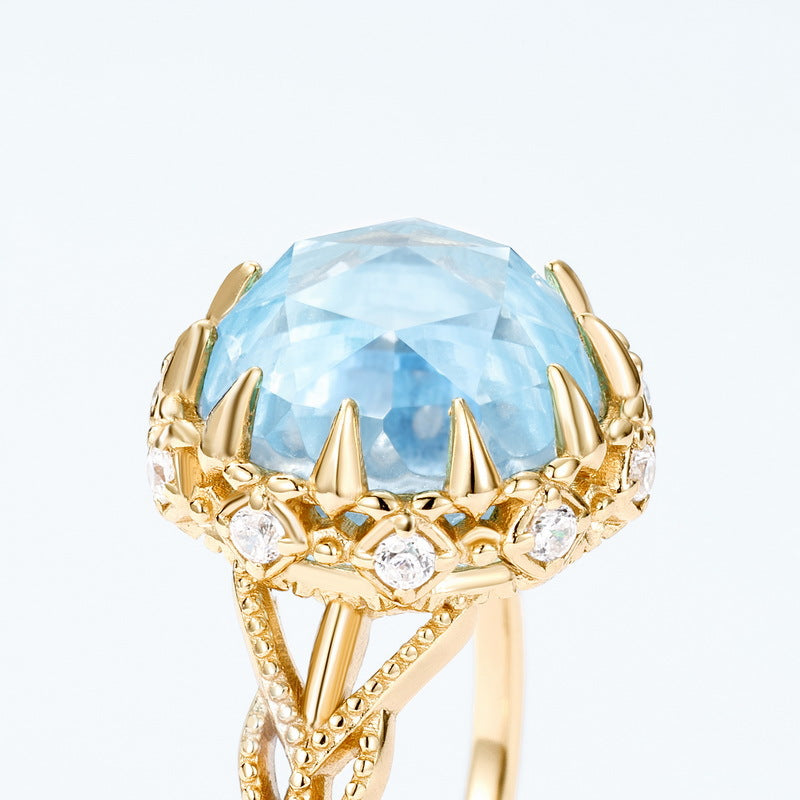 S925 Sterling Silver Jewelry Ring Natural Sky Blue Topaz Gemstone Luxury Palace Style Rings