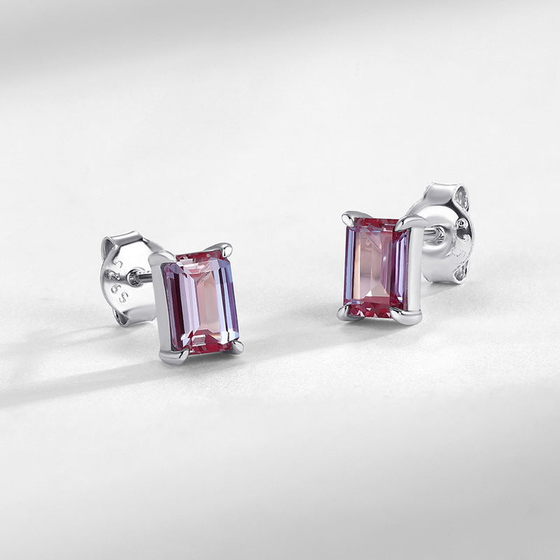 S925 Sterling Silver Jewelry Earrings Alexandrite Gemstone Simple Luxury Stud Earrings
